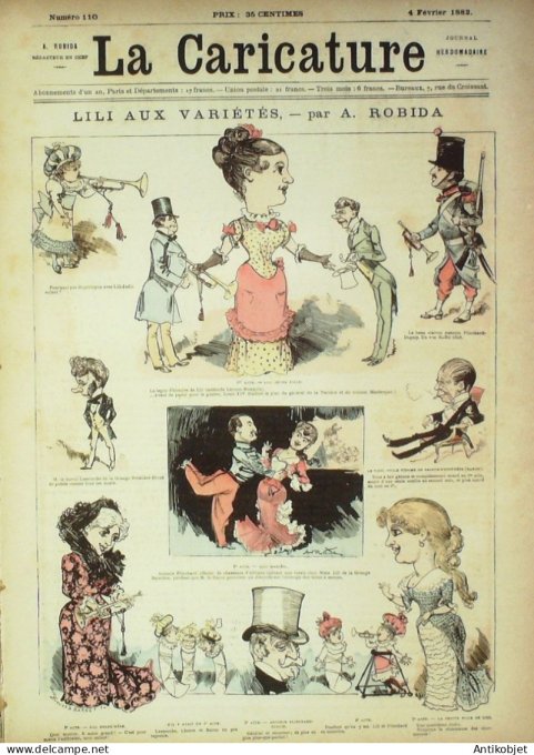 La Caricature 1882 n°110 Lili aux variétés Robida Carnaval Loys