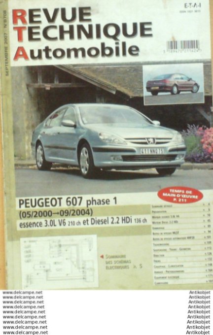 Revue Technique Automobile Peugeot 607 phase 1 05/2000 Ã  09/2004  #708