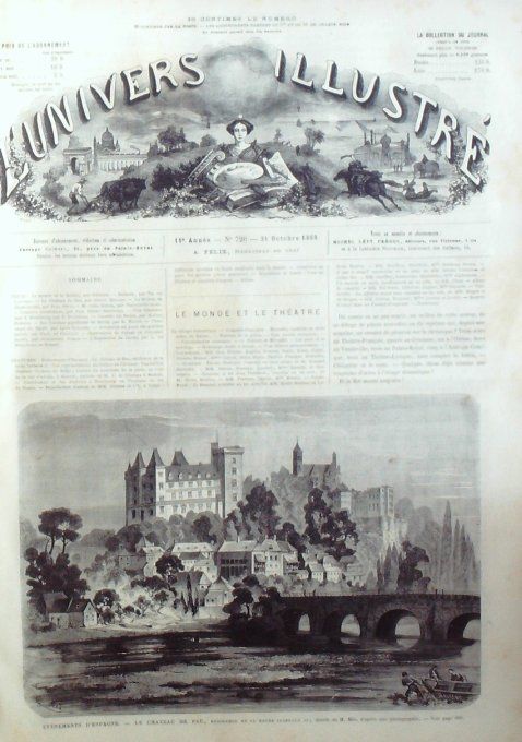 L'Univers illustré 1868 # 720 Espagne Pau théâtre Oriente Hambourg Belgique Liège