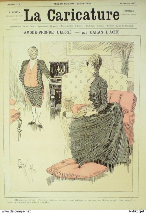 La Caricature 1887 n°370 Amour propre Caran d'Ache Ohnet par Luque Bombled Fox