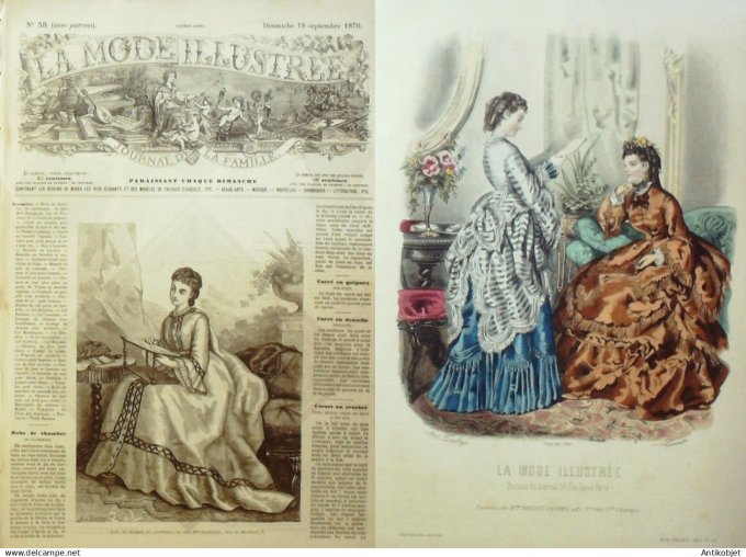 La Mode illustrée journal + gravure associée 1870 # 38