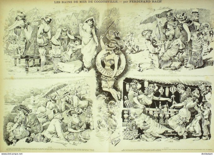 La Caricature 1881 n°  85 Baigneurs & buveurs d'eau des Vosges Loys Bains de mer Cocoteville Bach