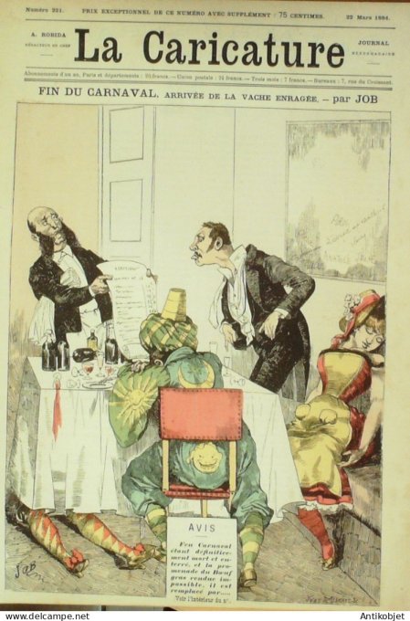 La Caricature 1884 n°221 Carnaval cortège et restaurant de la vache enragée Job