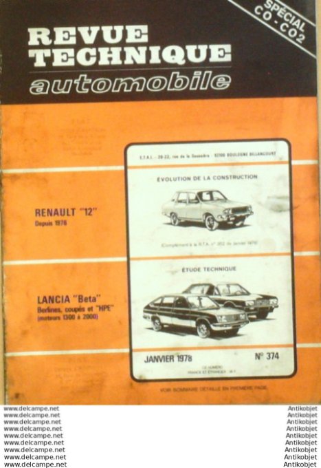 Revue Technique Automobile Renault 12 Lancia Beta  #374