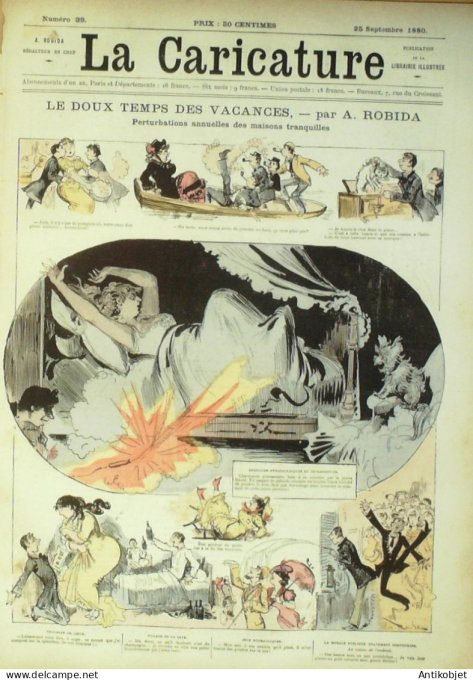 La Caricature 1880 n°  39 Temps des vacances Robida Chasse et chasseurs Gino Trock