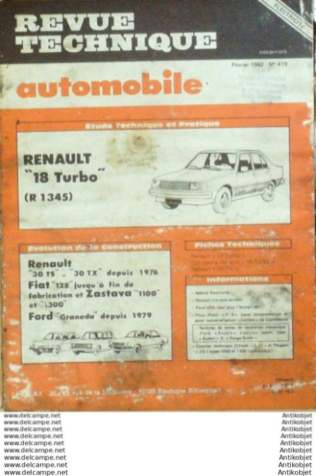 Revue Technique Automobile Renault 18 & 30 Fiat 128 Zastava Ford Granada  #419