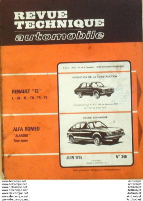 Revue Technique Automobile Renault 12 Alfa Roméo Alfasud  #346