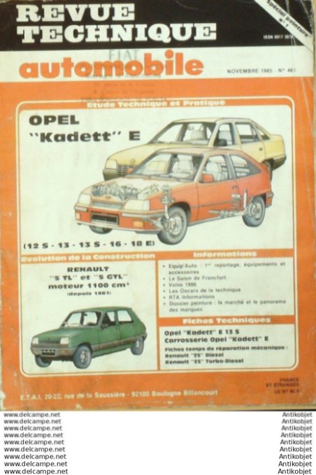 Revue Technique Automobile Opel Kadett E Renault 5 Renault 25  #461