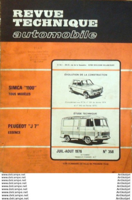 Revue Technique Automobile Peugeot J 7 Simca 1100  #358