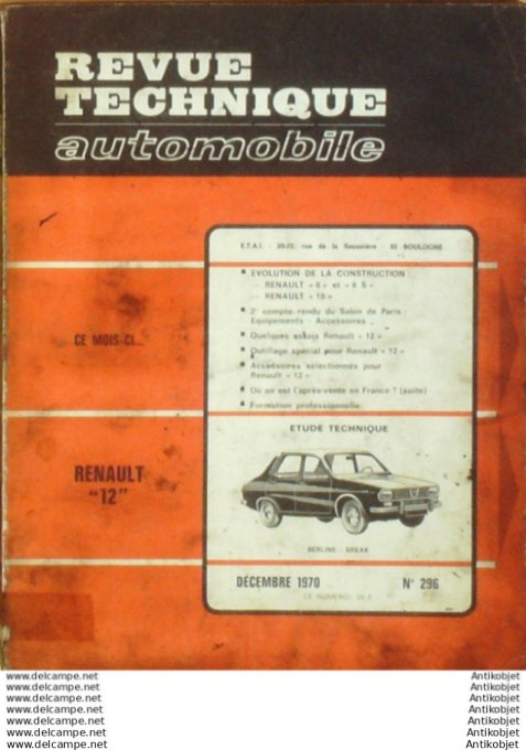 Revue Technique Automobile Renault 12 /8/10  #296