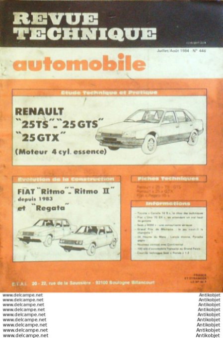 R.T Automobile Renault 25TS Fiat Ritmo & Regata   # 446