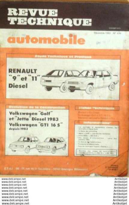 R.T Automobile Renault 9 & 11 Volkswagen Golf & Jetta   # 439