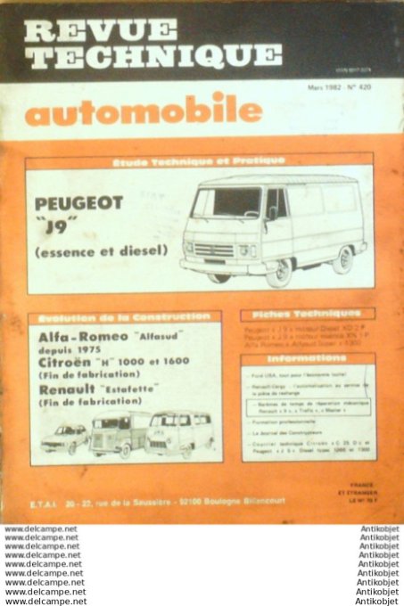 Revue Technique Automobile Peugeot J9 Alfa Roméo Citroën H Estafette  #420