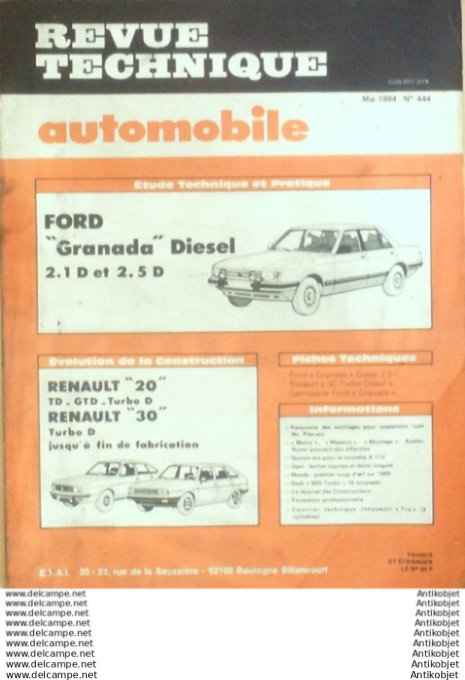 Revue Technique Automobile Ford Granada diesel Renault 20 & 30  #444