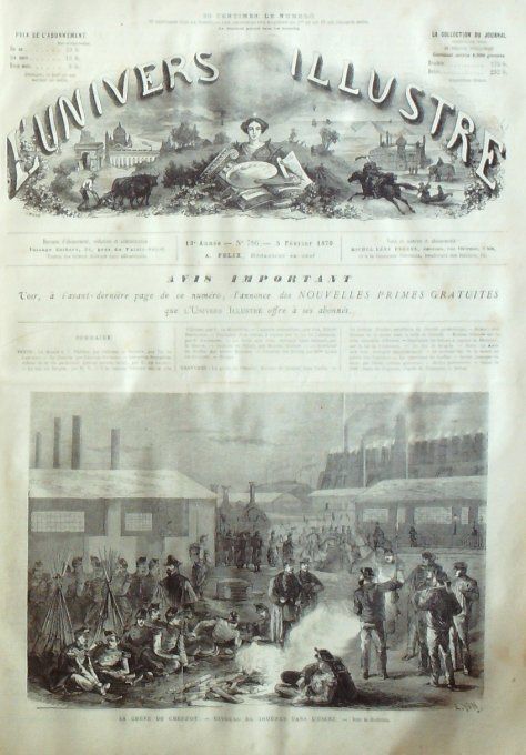 L'Univers illustré 1870 # 786 Creuzot (71) Ecosse baleines Halles Bercy Chercheur de Truffes   