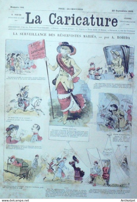 La Caricature 1882 n°144 Surveillance des réservistes mariés Robida Loys Casablanca