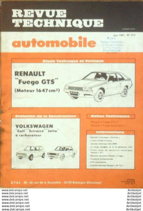 Revue Technique Automobile Renault Fuego Gts 1647 Volkswagen Golf Jetta  #412