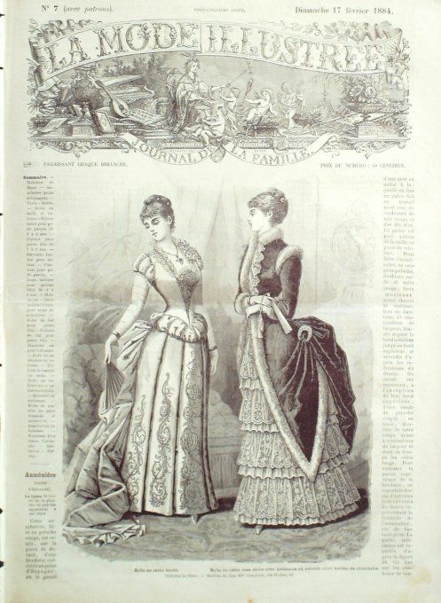 Journal Mode illustrée 1884 #  7 Robe satin avec polonaise