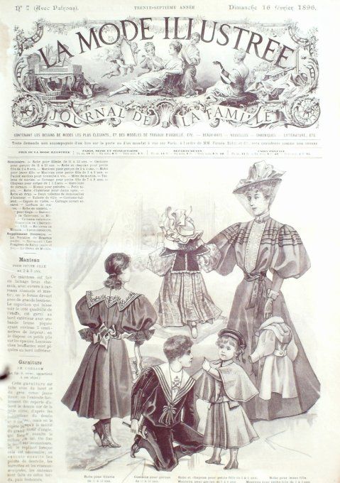 Journal Mode illustrée 1896 #  7 Robes fillettes & costume garçon