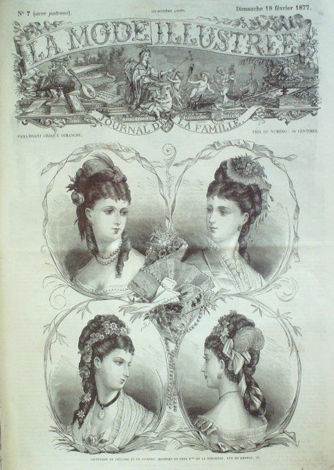 Journal Mode illustrée 1877 #  7 Coiffures de théâtre