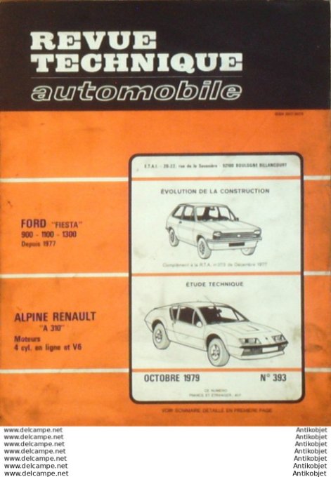 Revue Technique Automobile Renault Alpine A310 Ford Fiesta 900/1100/1300  #393