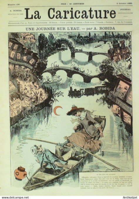 La Caricature 1883 n°197 Journée sur l'eau Robida Misères retour du tir Ginoo