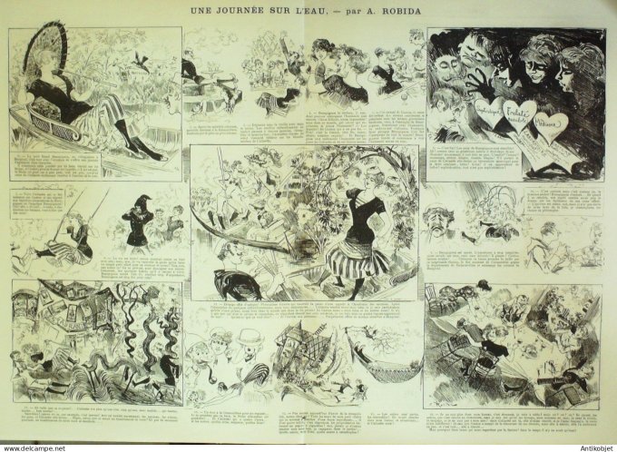 La Caricature 1883 n°197 Journée sur l'eau Robida Misères retour du tir Ginoo