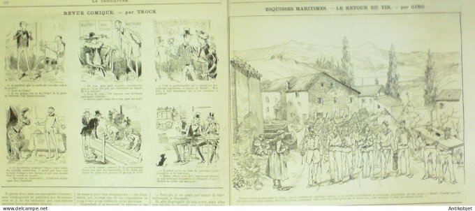 La Caricature 1883 n°197 Journée sur l'eau Robida Misères retour du tir Ginoo