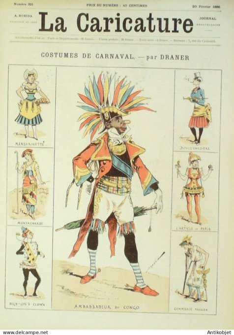 La Caricature 1886 n°321 Costumes de Carnaval Draner Patti Par Luque Loys Job Trock