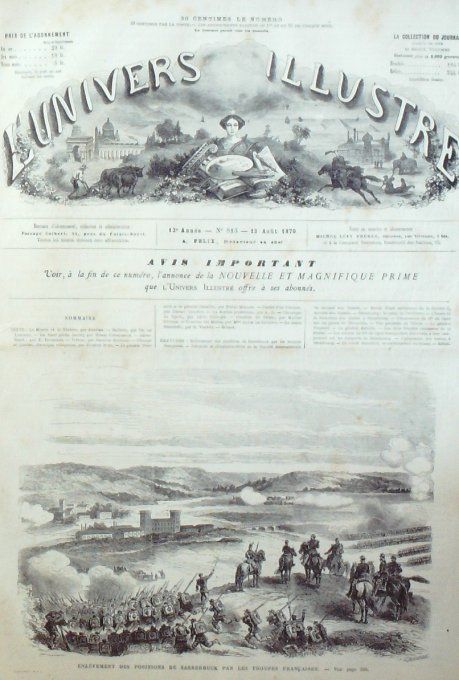 L'Univers illustré 1870 # 813 Thionville (57) Strasbourg (67) Allemagne Trèves Sarrebruck 