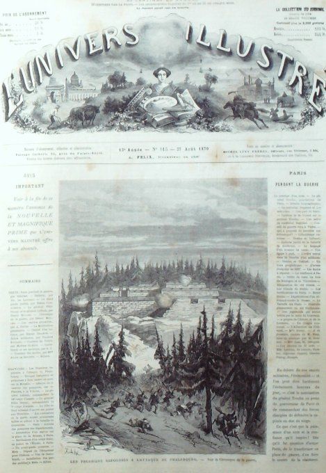 L'Univers illustré 1870 # 815 Phalsbourg (57) Toul (54)  Allemagne Sarrebrouck Gravelotte Metz (57) 