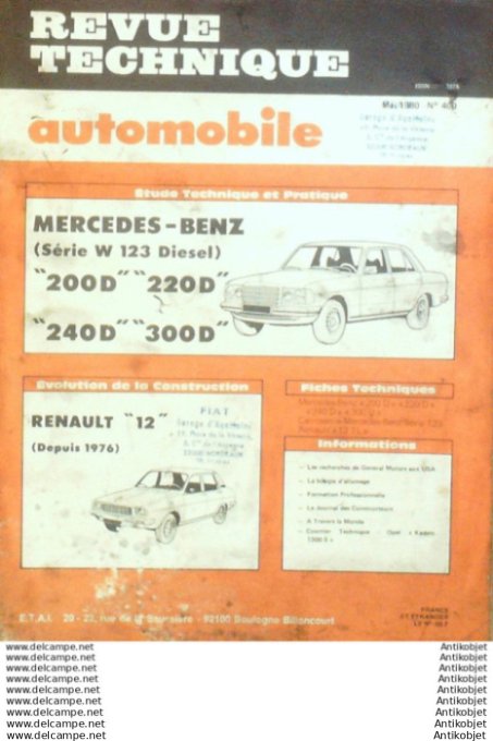 Revue Technique Automobile Mercedes W123 200 à 300 Renault 12  #400