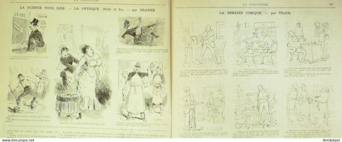 La Caricature 1884 n°241 Science pour rire Physique Draner Daudet par Luque Trock