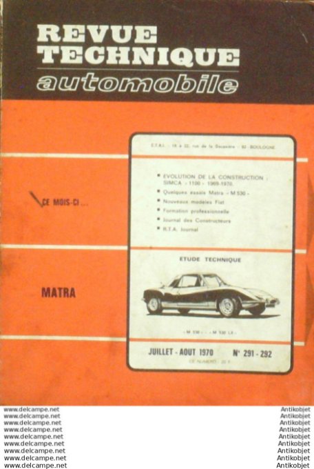 Revue Technique Automobile Simca 1100 Matra M530  #291