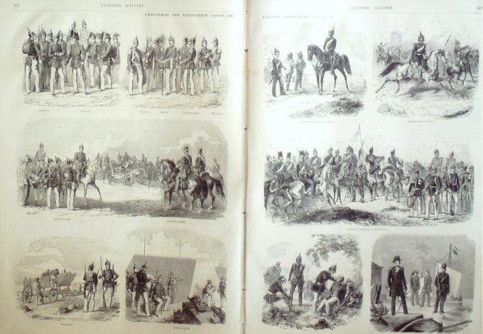 L'Univers illustré 1870 # 822 Allemagne Armée Prusienne Types costumes Coiffes 