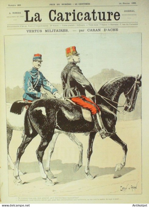 La Caricature 1885 n°268 Vertus militaires Caran d'Ache Alex Dumas Robida Trock Malot par Luque