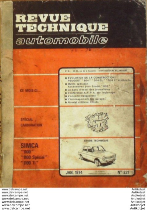 Revue Technique Automobile Simca 1100 Peugeot 504  #331