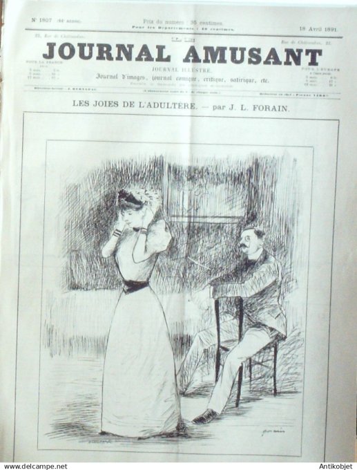 Le Journal Amusant 1891 n°1807 Joies de l'adultère aventures du Toulousain Baladou fluxion