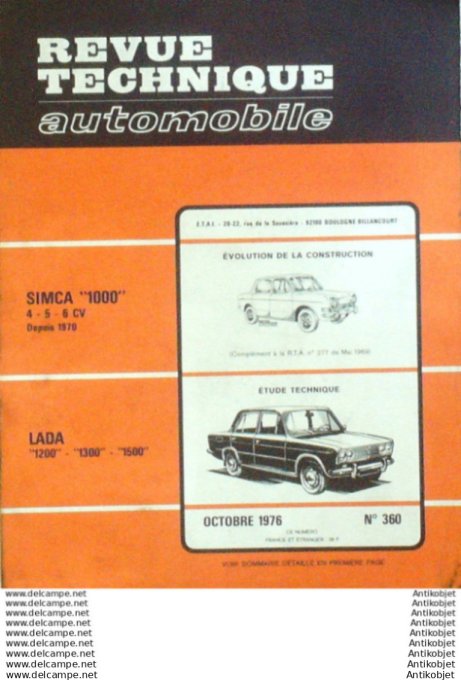 Revue Technique Automobile Simca 1000 Lada 1200 1300 1500  #360