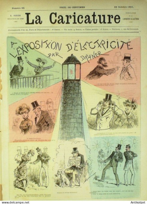 La Caricature 1881 n°  95 Exposition d'électricité Draner Champsaur les amoureux Loys