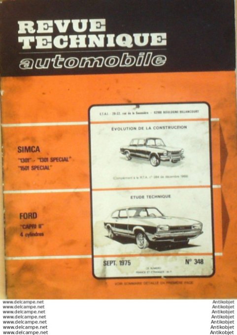 Revue Technique Automobile Simca 1301/1501 Ford Capri II 4 cyl.  #348