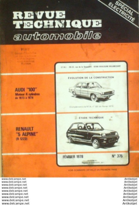 Revue Technique Automobile Audi 100 Renault 5 Alpine R1223  #375