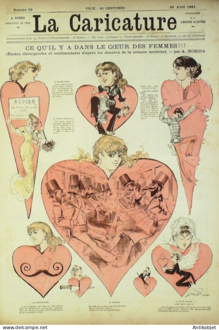 La Caricature 1881 n°  69 Dans le coeur des femmes Robida Bach Trock