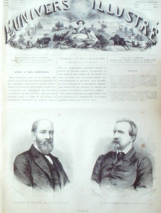 L'Univers illustré 1871 # 848 Etats-Unis Utah Ogden-Utah  Prince de Joinville, Duc d'Aumale