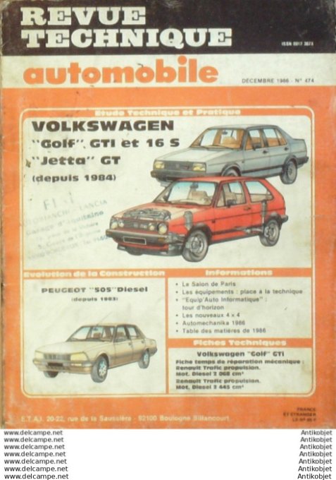 Revue Technique Automobile Volkswagen Golf Jetta GT 1984 Peugeot 505D 1983  #474