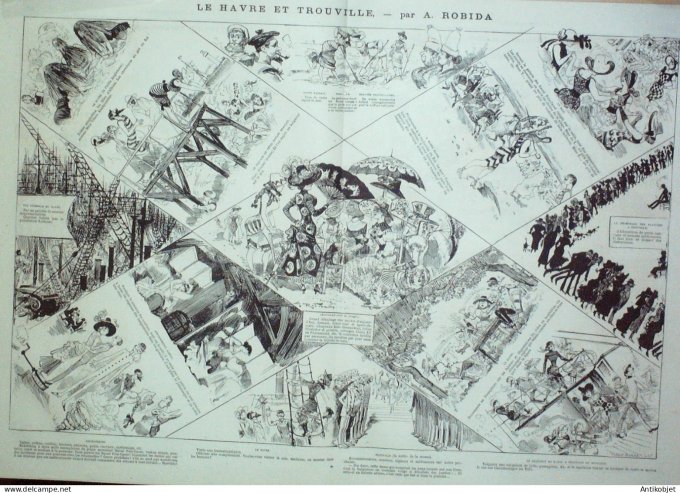 La Caricature 1882 n°138 Le Havre & Trouville Robida Notaire Trock la Moisson Tinant