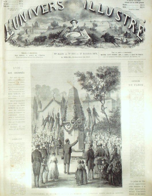 L'Univers illustré 1871 # 866 Chateaudun (28) Angleterre Londres Chantilly (60)