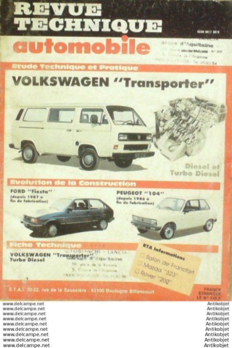 Revue Technique Automobile Volkswagen Transporter Ford Fiesta Peugeot 104  #509