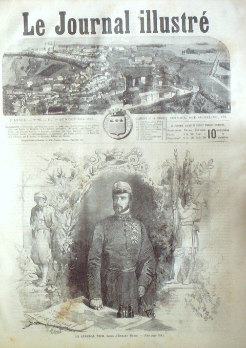 Le Journal illustré 1865 n°86 Nîmes (30) foire aux ânes Laon (02) Milan Général Prim