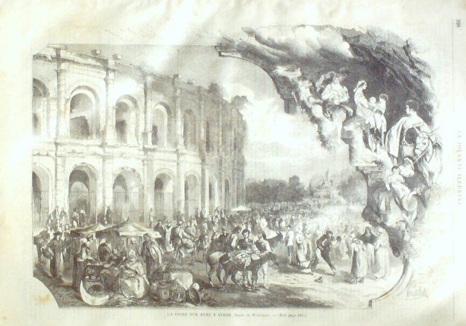 Le Journal illustré 1865 n°86 Nîmes (30) foire aux ânes Laon (02) Milan Général Prim